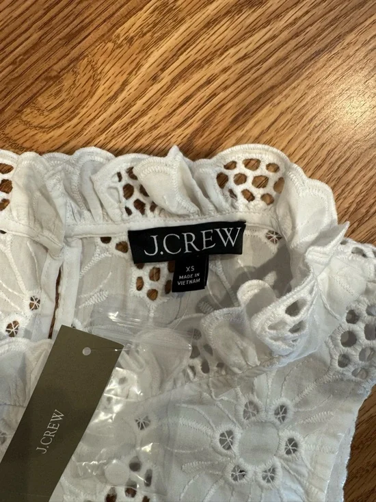 J.CREW White Floral Lace Ruffle High Neck Sleeveless Blouse Women’s XS - Picture 12 of 15